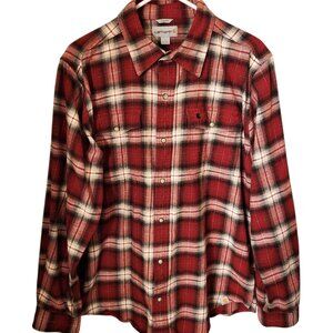Carhartt Flannel Shirt Mens Size Large Slim Fit Red White Black Plaid Pearl Snap